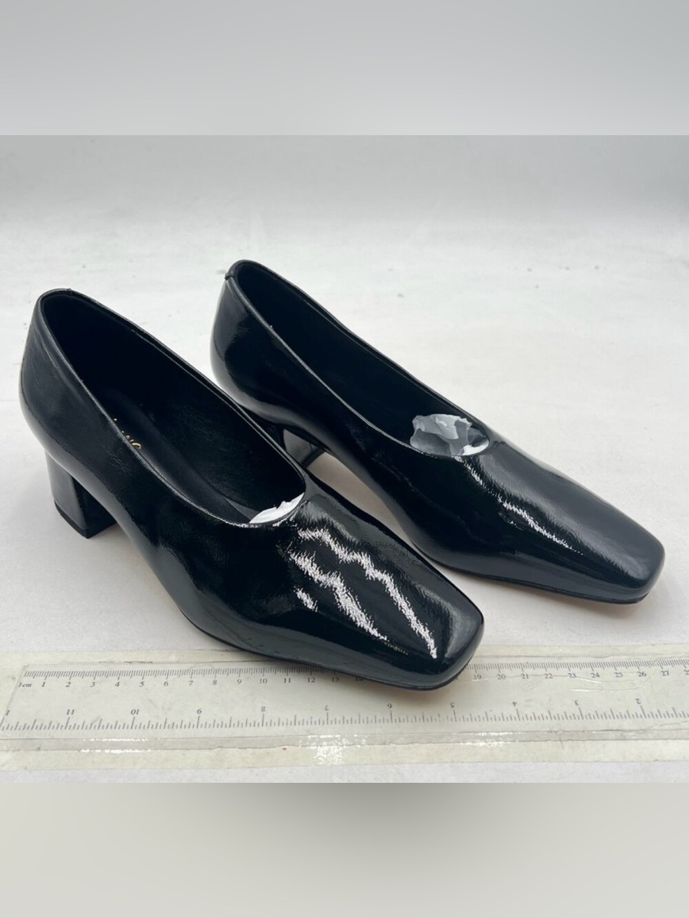 Black Square Toe Chunky Low Heel Pumps Slip on Thick Heel Comfort Shoes